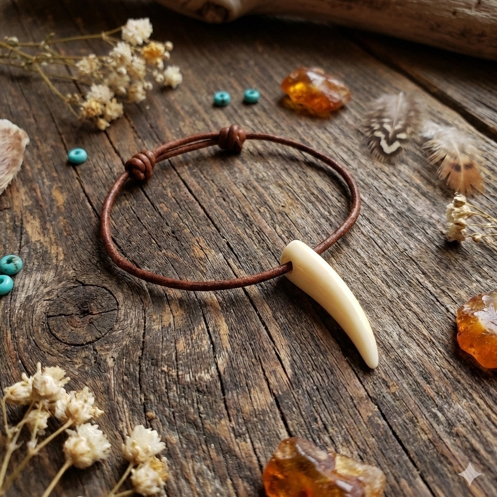 Handmde Boho Tooth Pendant Adjustable Leather Bohemian Bracelet